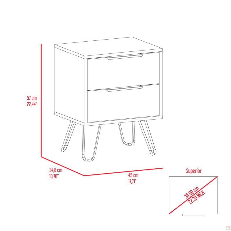 2 tables de chevet, table de bout, table d'appoint à quatre pieds, deux tiroirs