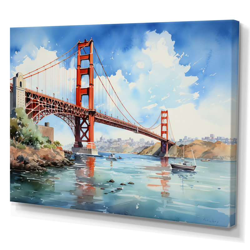 Pont bleu, architecture Marvel IV - architecture, art mural salon, H 30 po x l 40 po x P 1,5 po, Toile tendue
