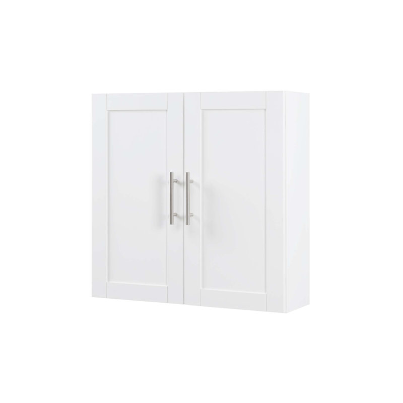 Armoire suspendue en bois avec portes et tablettes, Blanc