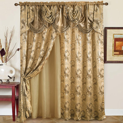 Jacquard Luxury Window 2 Panel Set Curtain with Attached Valance and Backing Bedroom Living Room Dining 2 Curtains 55x84 inches