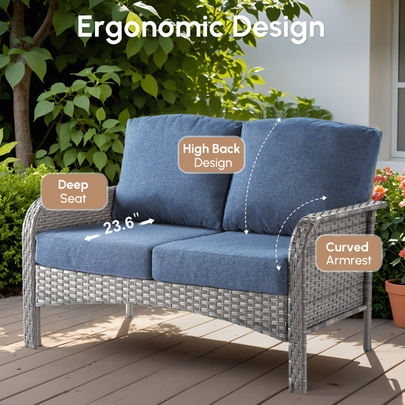 Ensemble de mobilier d'extérieur 8 pièces avec 4 chaises berçantes pivotantes, causeuse, table basse et 2 tables d'appoint, ensemble de conversation en osier avec coussins