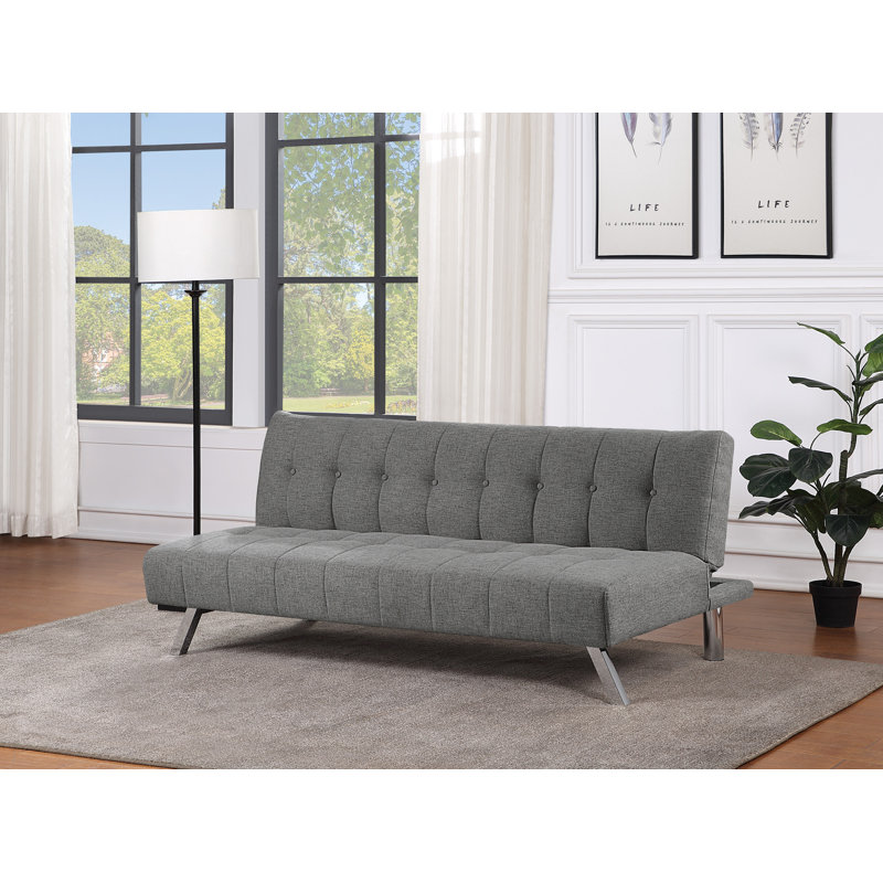 Canapé-lit double à dossier capitonné Sawyer, Mélange de polyester gris, Mélange de polyester