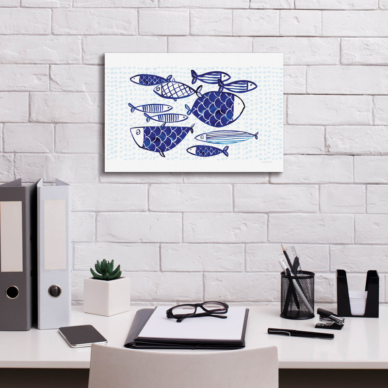 Art mural sur toile Highland Dunes «Blue Fish 4» par Mercedes Lopez, H 12 po x l 18 po x P 0,75 po