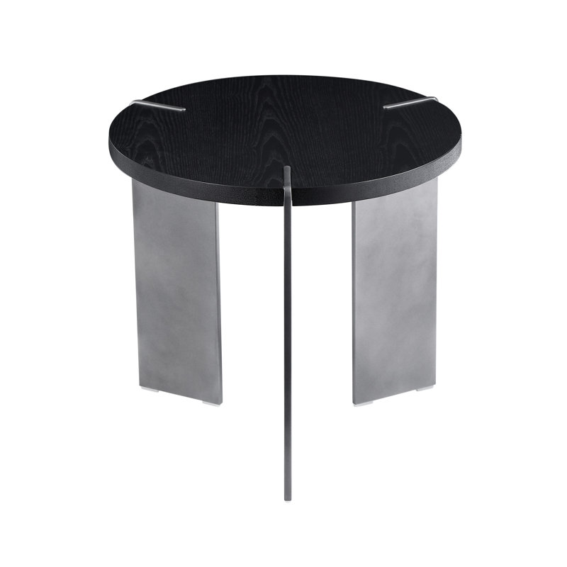 Table basse ronde en bois de chêne noir et métal