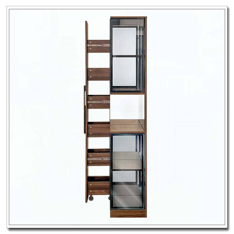 Vitrine portes vitrées avec tablette coulissante en bois