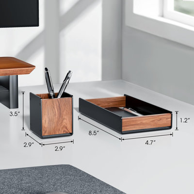 Walnut Desk Tray With Pen Holder Set, Natural Wood Desk Drawer Organizer, Desk Organizer Tray