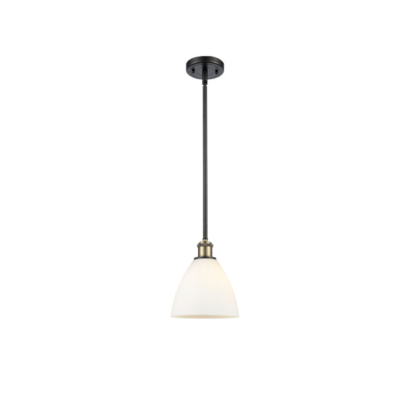 Luminaire suspendu en forme de globe à 1 lumière Alonta, Blanc mat, H 42,25 po x l 7,5 po x P 7,5 po, Noir / laiton antique