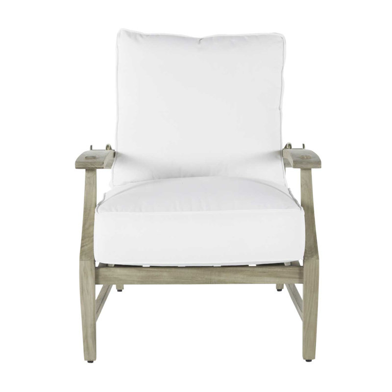 Croquet Teak Patio Chair with Cushions, Welt, Oyster Teak, Natural White
