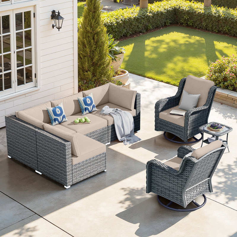 6 - Person Patio Conversation Set, Beige, No