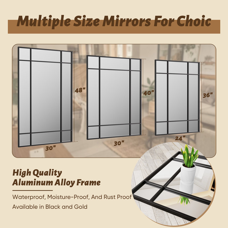 Grid Wall Mirror Rectangle Decorative Wall Mirror,vanity Mirror For Bathroom,living Room, Entryway Or Bedroom, 24" x 36"