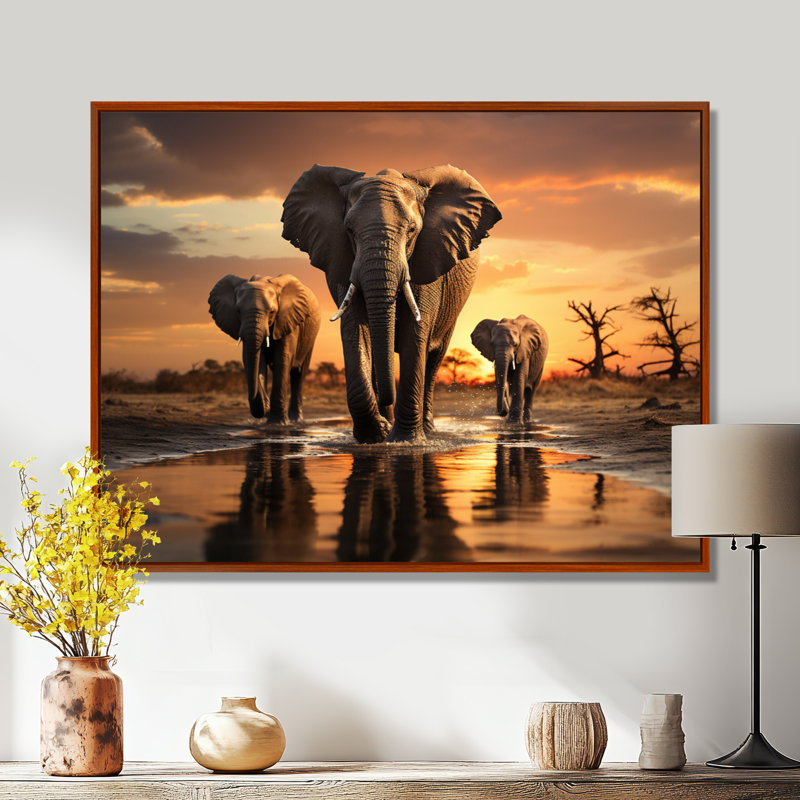 «Elephant Shadows Of Serenity II», art mural sur toile, H 12 po x l 20 po x P 1 po, Cadre flottant brun