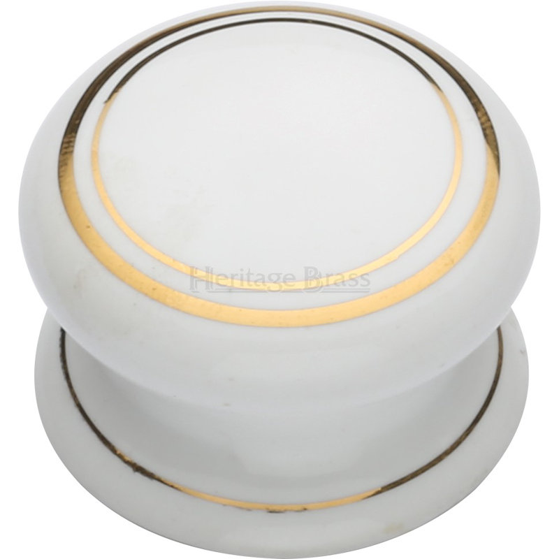 Heritage Brass Cabinet Knob Gold Line with Porcelain base, 3.8