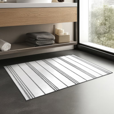 Stripe Grey And White Performance Flatweave Washable Indoor / Outdoor Rug