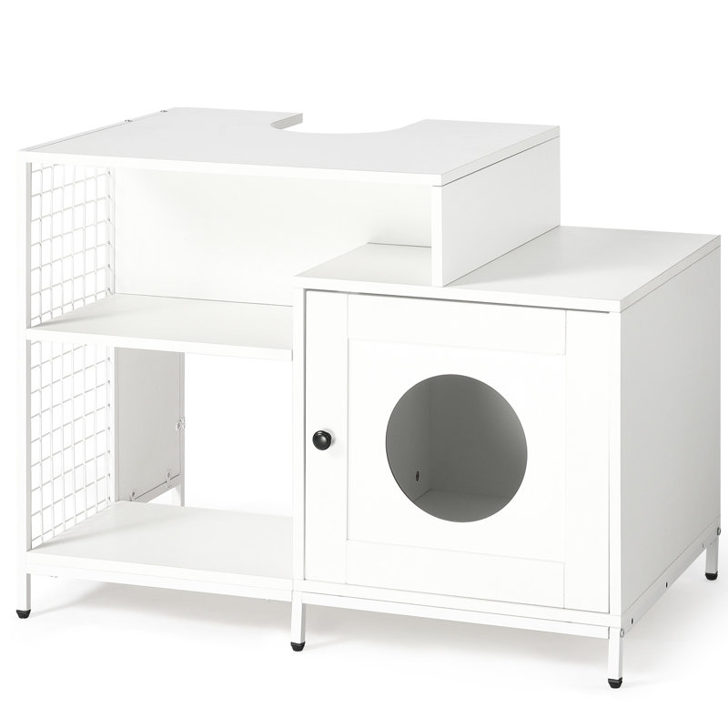 Armoire pour bac à litière pour salle de bain, blanc avec cloison et rangement pour grands chats, sous le lavabo, armoire de bain en panneau de particules P2, espace de séparation de la maison, lavabo,