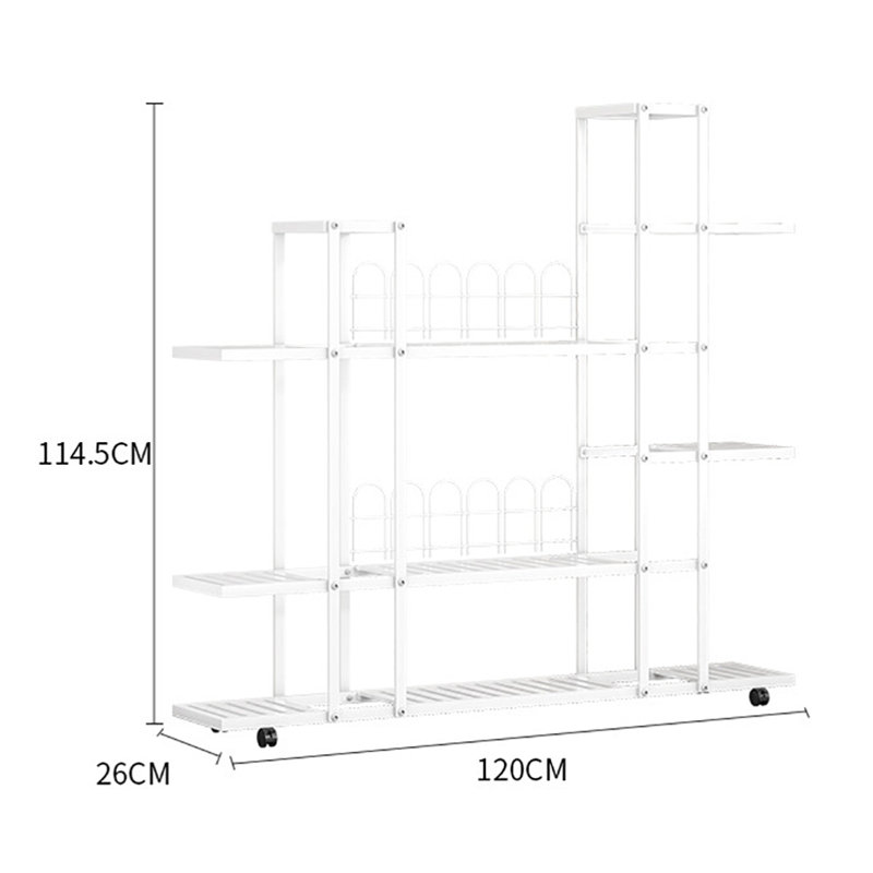 Flower Display Stand, Wrought Iron Corner Multiple Planter Rack Organizer With Wheels For Room Corner Balcony, White
