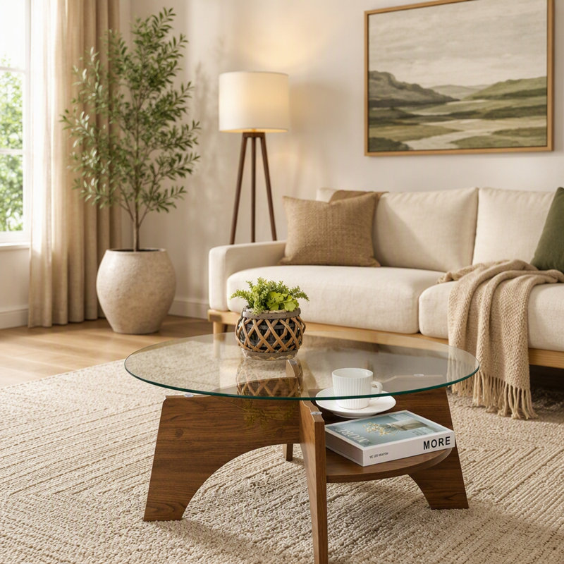 Table basse ronde en verre trempé de 31,5 po de diamètre