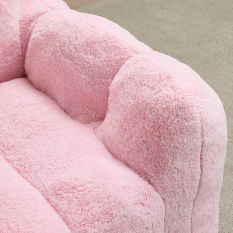 Fauteuil à billes 41 po en fausse fourrure rose avec accoudoirs et anneau de traction, canapé paresseux rembourré en mousse à mémoire de forme avec base antidérapante, facile à nettoyer, sans assemblage, pour la chambre à coucher du salon