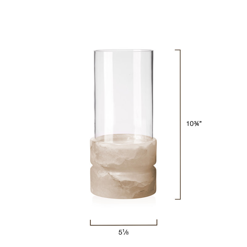 Tall Cream Glass Hurricane Candle Holder with Alabaster Base