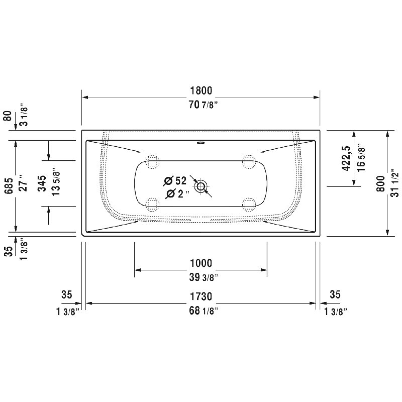 71" x 32" Alcove Soaking Solid Surface Bathtub