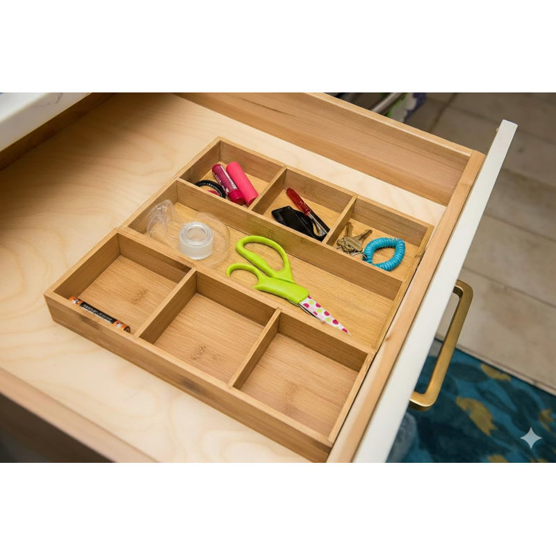 Plateau de rangement en bambou à 4 compartiments, 11 5/8 po x 7 7/8 po x 1 3/4 po