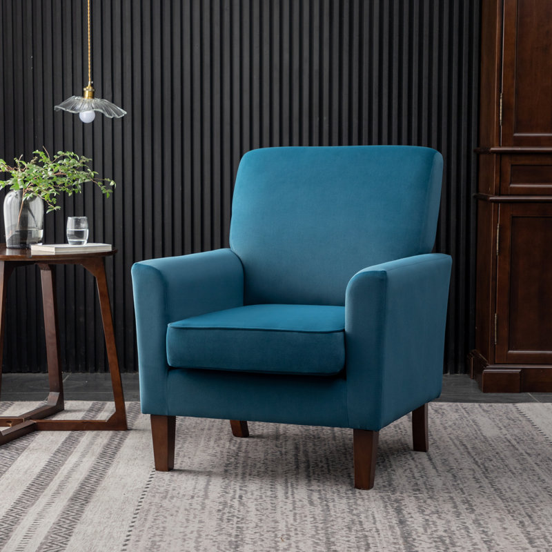 Fauteuil à motifs en mélange de polyester avec structure en bois de bouleau massif, pieds fuselés bruns et siège rembourré en mousse pour le salon ou le bureau