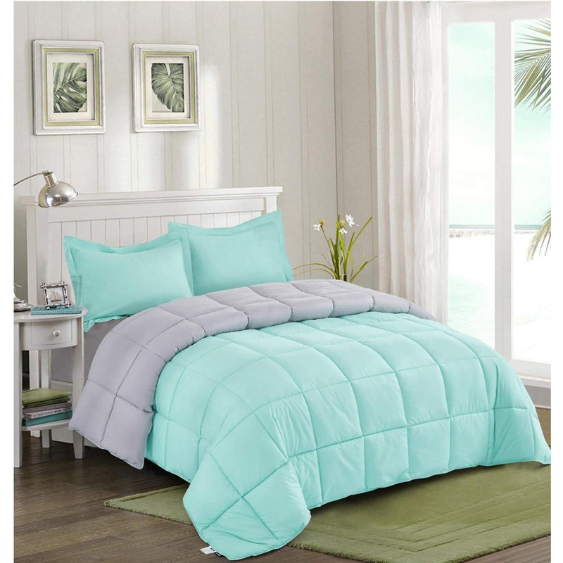Ensemble d'édredon en duvet synthétique 3 pièces - édredon toutes saisons réversible avec deux taies décoratives - housse de couette matelassée avec languettes de coin - surpiqué - ultra doux et moelleux