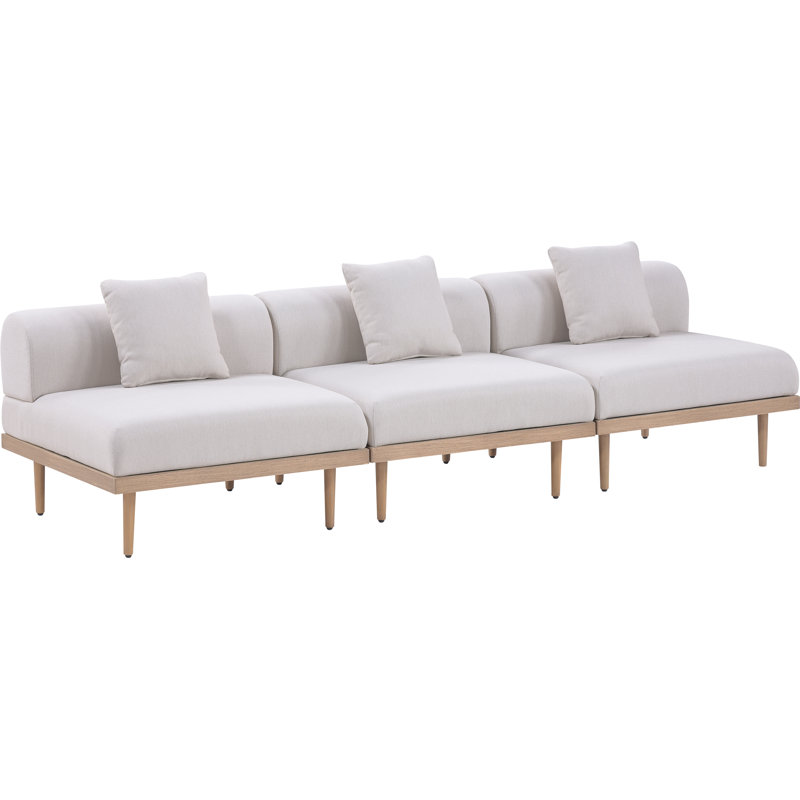 Canapé modulaire d'extérieur rembourré 3 pièces en oléfine de 106,5 po Madeleine, Beige