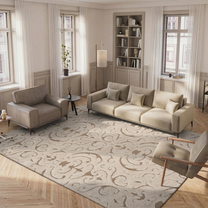 Elwin Shag Performance Damask Rug, Rectangle 8' x 10'