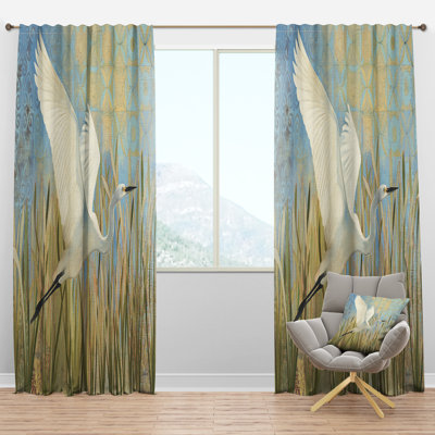 Snowy Egret in Flight vII - Farmhouse Velvet Curtain - Room darkening - 1 panel