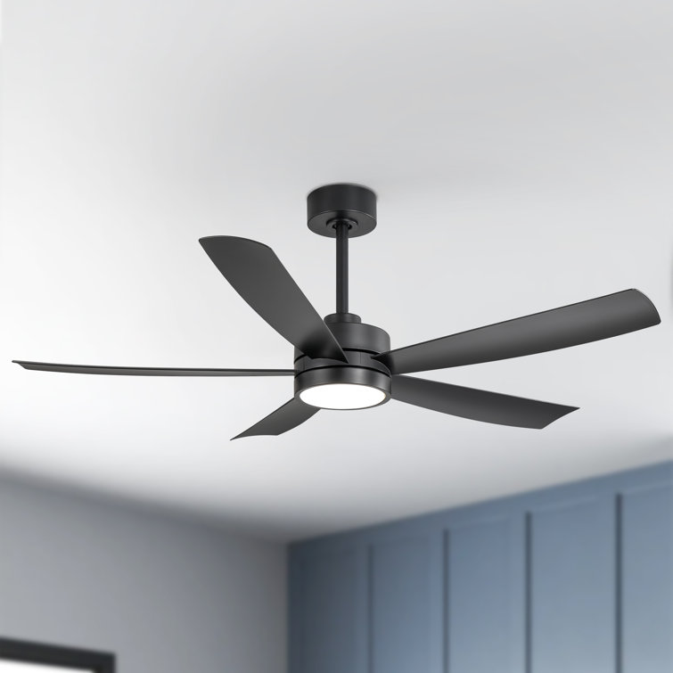 Giragos 52'' 5-Blade Large Indoor/Covered Outdoor Ceiling Fan With Led Lights and Remote, Quiet Reversible DC Motor, 5''/10'' Downrods, Timer