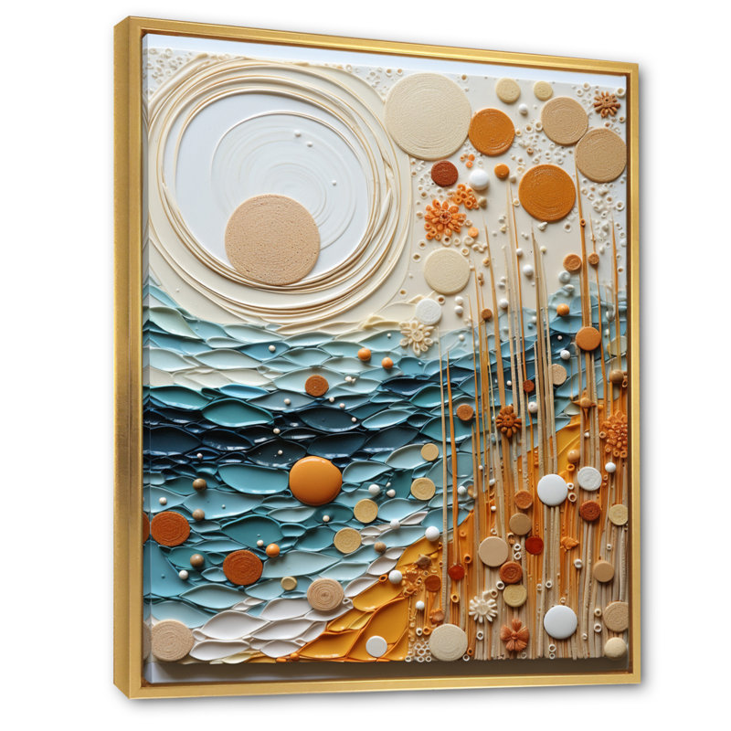 Décoration murale Serene Sands III - Collages abstraits, Cadre flottant doré, H 44 po x l 34 po x P 1,5 po