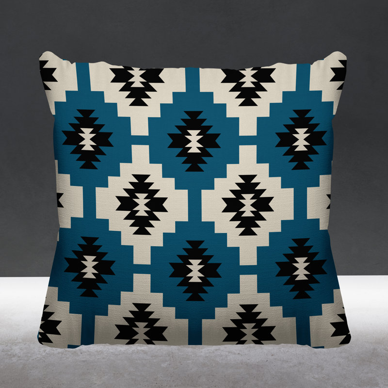 Coussin intérieur / extérieur Hinto Southwestern, 17 po x 17 po, Turquoise, Carré