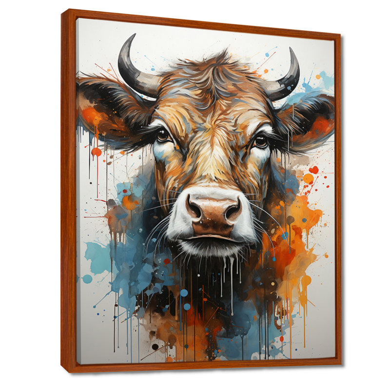 Popart Urban Cow - vache, art mural, H 20 po x l 12 po x P 1 po, Cadre flottant brun
