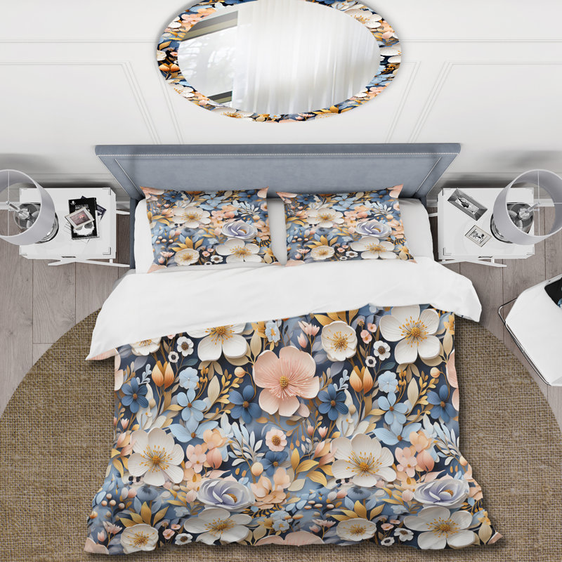Mystical Floral Pattern - Ensemble de housse de couette à motif floral, Housse de couette pour grand lit et 2 taies décor