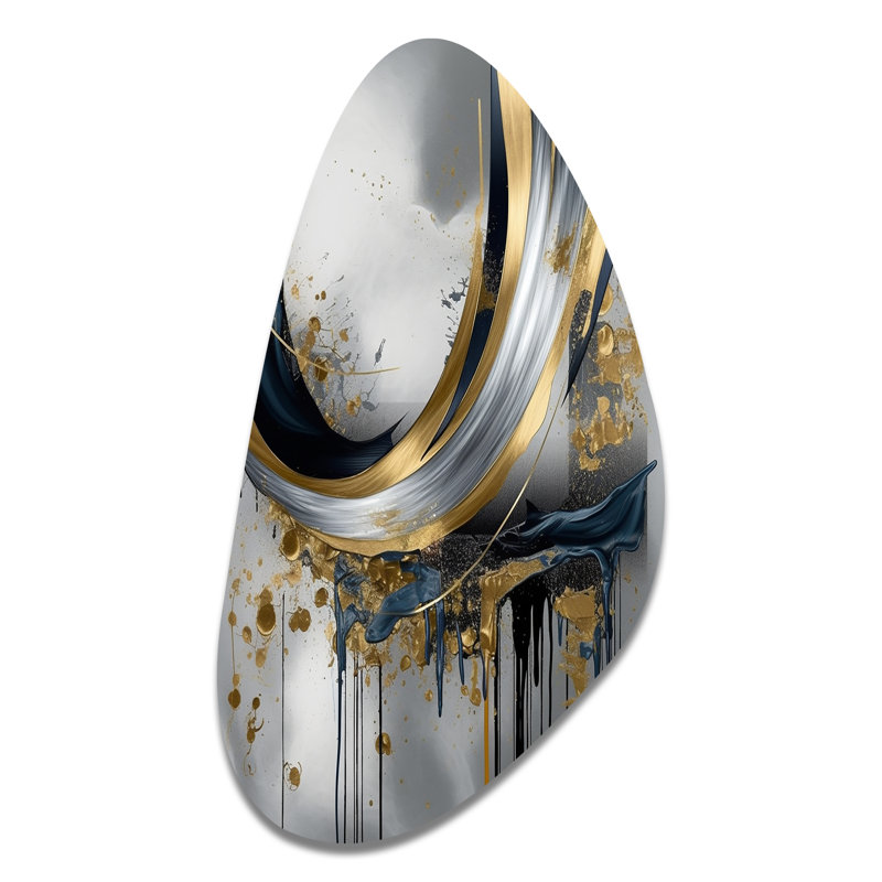«Shapes And Lines Abstract Marble V», impression unique sur métal en forme de marbre, art mural asymétrique en métal doré