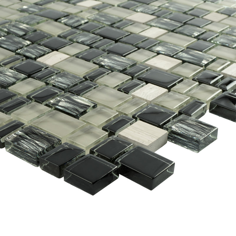 Carreau de mosaïque aléatoire 11,75 po x 11,75 po Cubemax, Noir/beige
