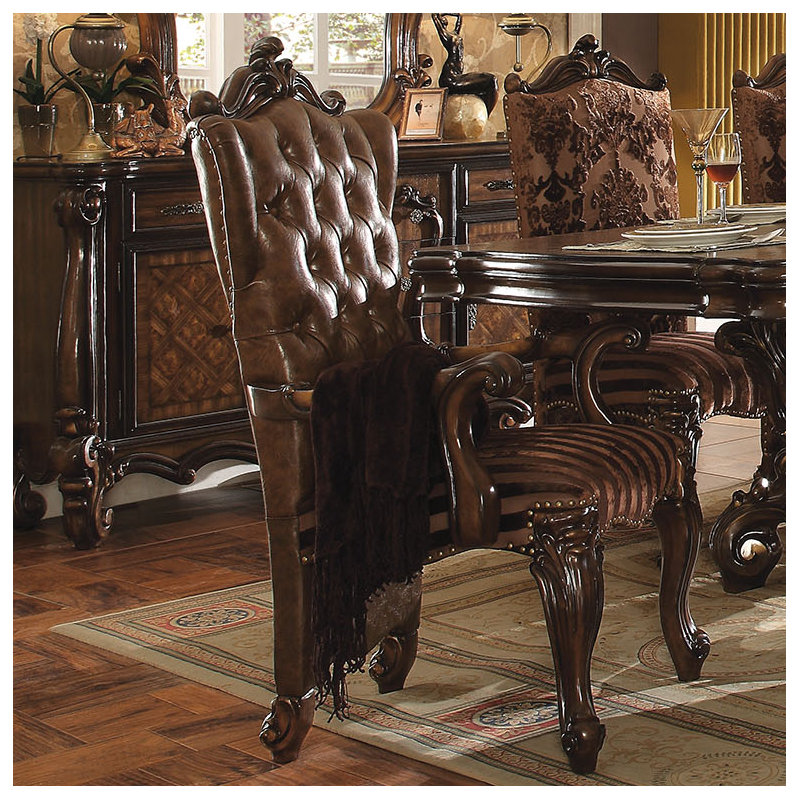 Versailles Tufted Upholstered Armchair, Cherry Oak