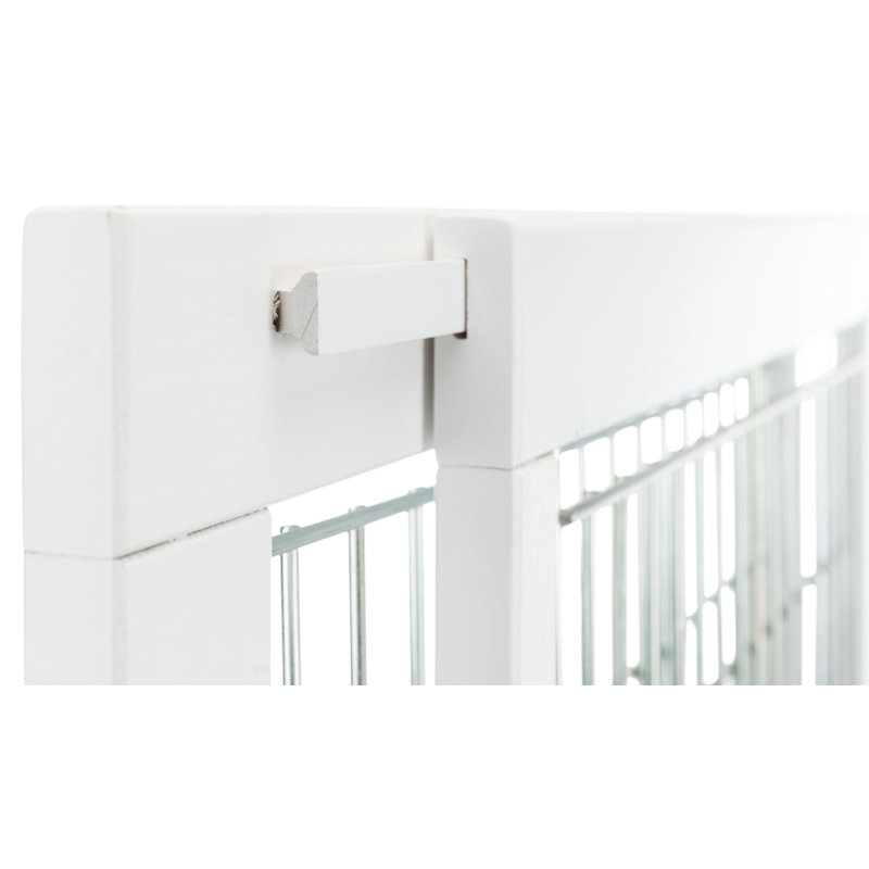 Adjustable White Wood and Metal Freestanding Pet Gate