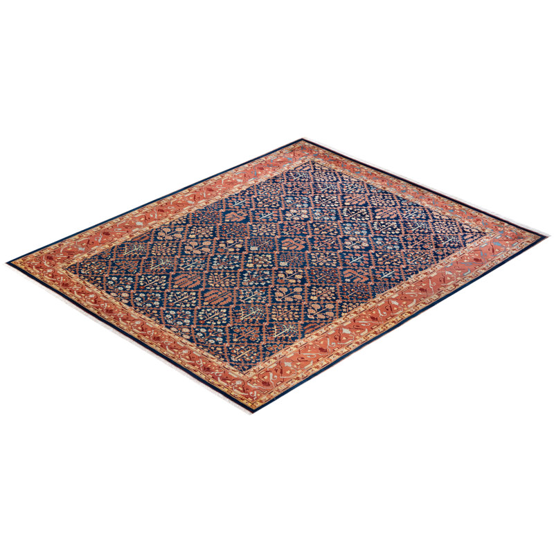Handmade Blue and Red Wool 9' x 11' Area Rug