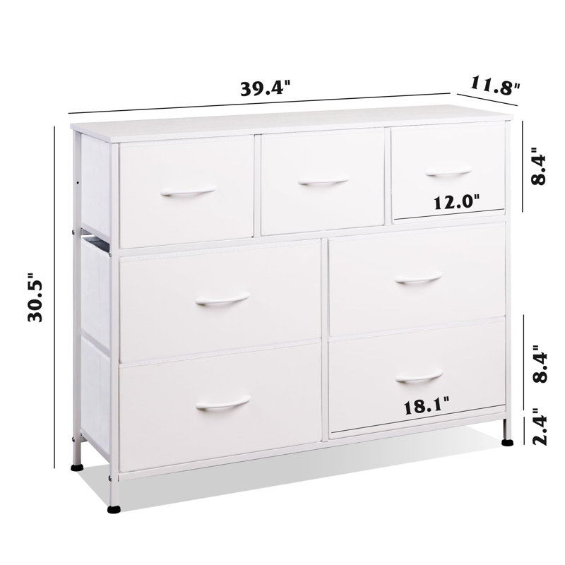Commode à 7 tiroirs Yashmin, Blanc