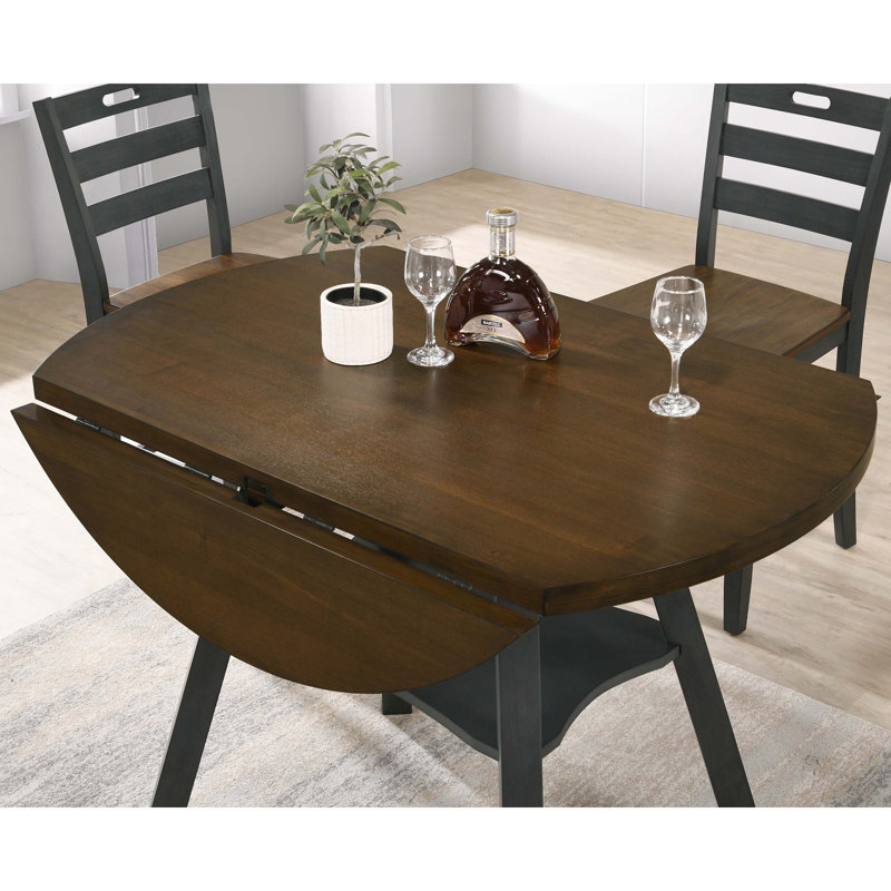 Gaspar Extendable Round Solid Wood Base Dining Table, Antique Gray