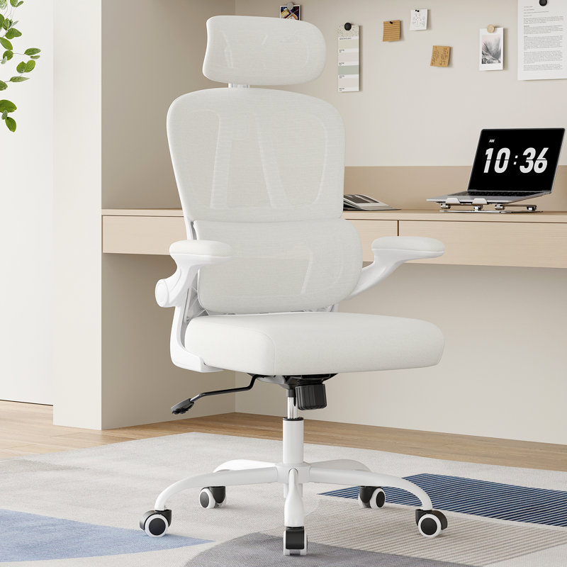 Chaise de bureau ergonomique en filet moderne, Beige, Blanc