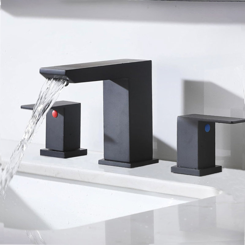 Widespread Black Bathroom Faucet 3 Hole, 2-Handle Bathroom Sink Faucet With Drain Assembly