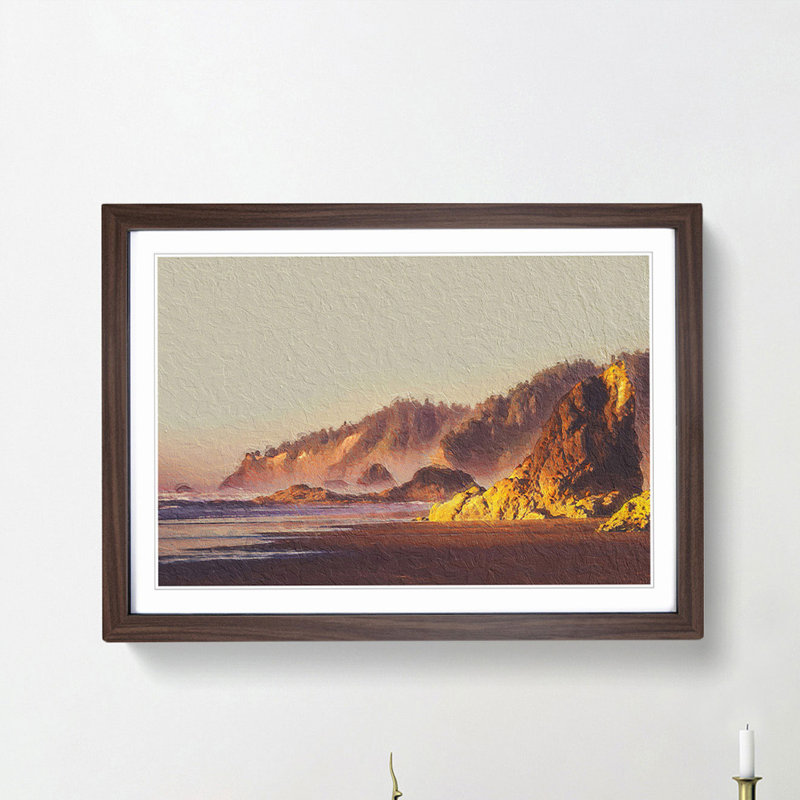 Oregon Beach at Sunset - Framed Print, 36cm H x 48cm W x 2cm D, Walnut Framed