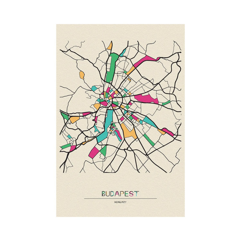 Budapest, Hungary Map by Ayse Deniz Akerman - Print on Canvas, Wrapped Canvas, 20.32 cm H x 30.48 cm W