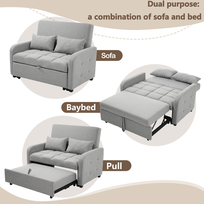 linen Multifunctional folding sofa bed with sleeping function , adjustable backrest, Grey
