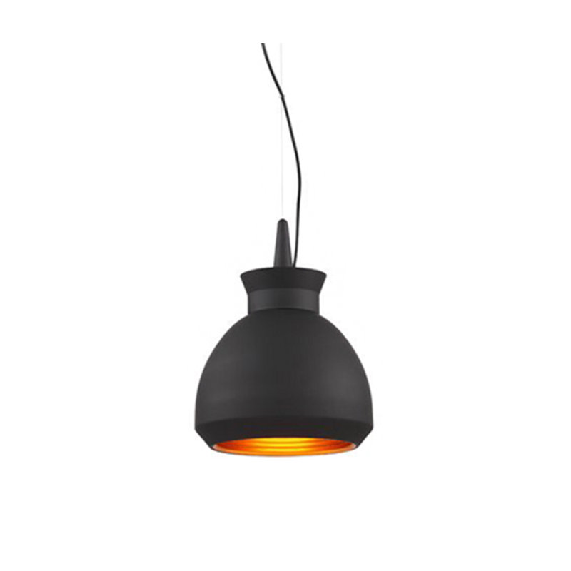 Luminaire suspendu 1 lumière cloche noire avec intérieur doré