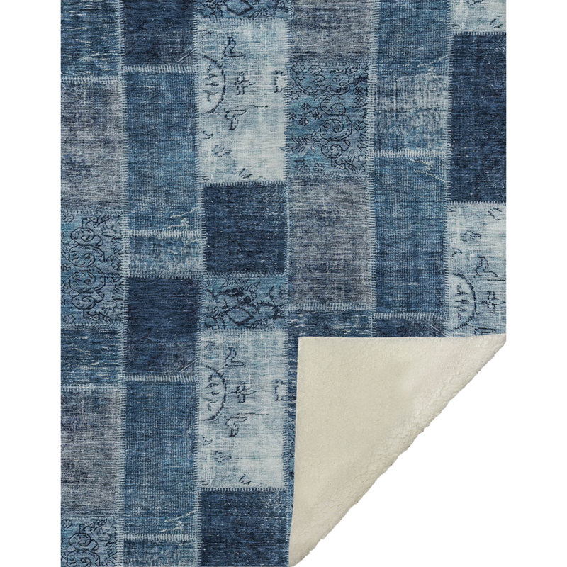 Jeté patchwork Addison Sherpa ASB631, Bleu