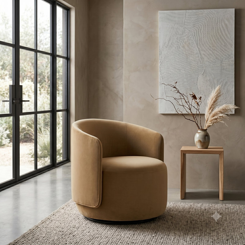 Crosby Swivel Barrel Chair, Tan