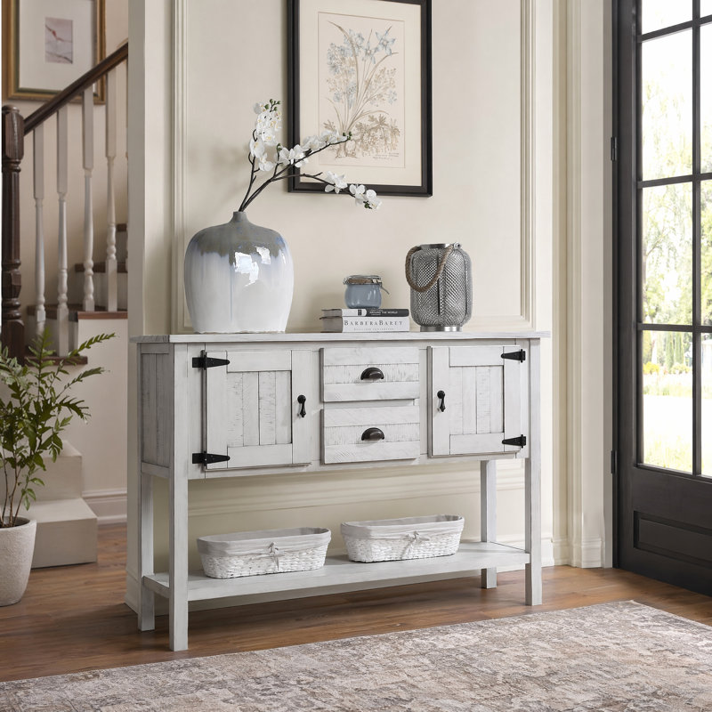 Solid Wood Console Table with Drawers and Cabinets, Retro Storage Sideboard Buffet Server